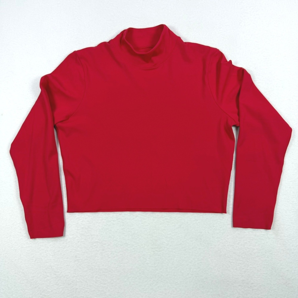 Nike Yoga Dri-FIT Womens Red Mock Neck Long Sleeve Crop Top DR2203-657 Large